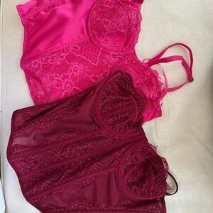 Elegant Lace Lingerie Set - Pink and Burgundy